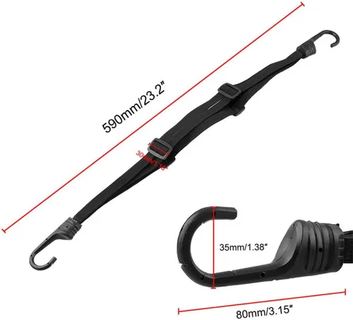 Miniatura 8 de 2 piezas de correa elástica retráctil de alta calidad para casco de motocicleta en negro, con malla para casco y 2 ganchos (23.6")