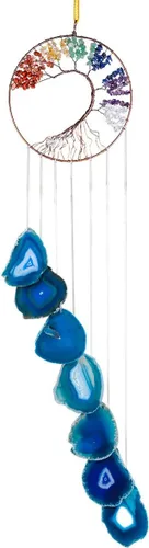 TUMBEELLUWA Colgante de pared con cristales curativos de 7 chakras, árbol de la vida, rebanadas de ágata, adorno colgante de piedras preciosas para
