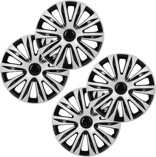OCPTY Juego de 4 tapacubos para llantas de coche, 15 pulgadas, cubiertas de cubo de rueda brillantes en negro y plata, reemplazos de alta calidad