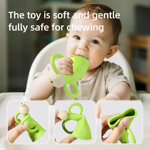 Miniatura 3 de Juguete de trompeta para bebé de 6 a 12 meses, juguete de silicona con 2 piezas de color amarillo y verde para dentición, juguetes de silbato