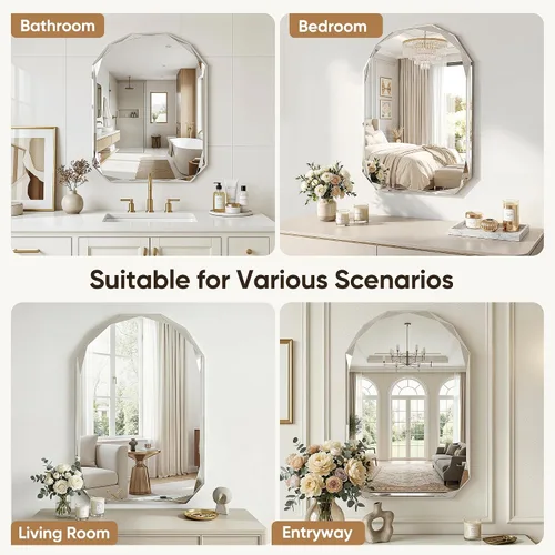 Miniatura 6 de Suidia Espejo de baño, espejo de pared de 20 x 30 pulgadas, espejo de baño sin marco con borde biselado para dormitorio, sala de estar, entrada