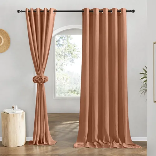 Miniatura 221 de NICETOWN Cortinas de lino natural con textura de lino para dormitorio, mezcla de lino rústica con ojales en la parte superior, semitransparentes