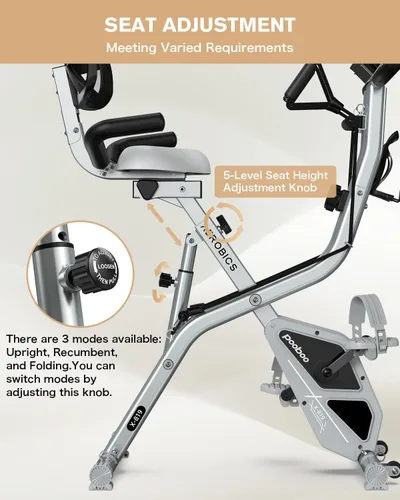 Miniatura 8 de pooboo - Bicicleta de ejercicio plegable, bicicleta estática vertical plegable, bicicleta magnética para interiores X-Bike con resistencia ajustable