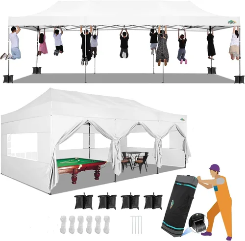 Miniatura 35 de COBIZI Toldo de 10 x 20 pies con paredes laterales, carpa de fiesta resistente para fiestas, bodas, tienda de campaña portátil plegable fácil