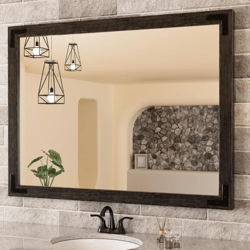 Miniatura 27 de TETOTE Espejo de madera natural de 48 x 24 pulgadas para pared de baño/dormitorio/sala de estar/entrada, espejo rústico de tocador de baño