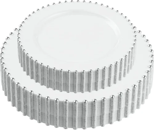 Miniatura 35 de Plasticpro - Juego de platos combinados de 32 piezas de plástico para cena, platos desechables de plástico elegantes y resistentes para fiestas de 7