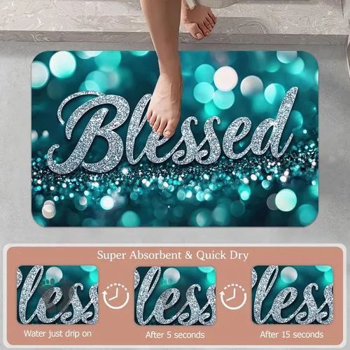 Miniatura 3 de Tapete de baño antideslizante, decoración de baño con purpurina bendita, tapete de baño plateado de diatomeas de secado rápido, absorbente, alfombra