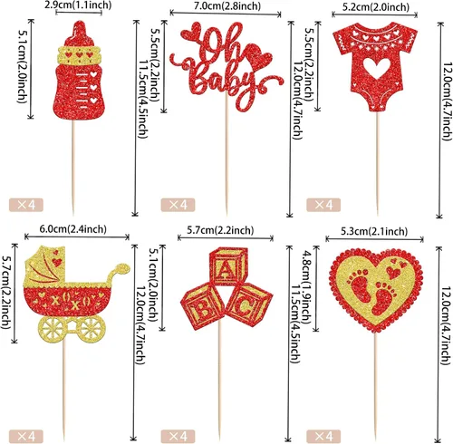 Miniatura 2 de 24 piezas de decoración para cupcakes para el día de San Valentín con purpurina roja para pies de bebé, carruaje de amor, corazón, día de San