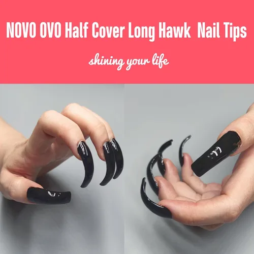 Miniatura 2 de NOVO OVO Halloween 500 piezas Puntas de uñas postizas curvas Hawk transparentes extra súper extremas de curva profunda y media, puntas de garra