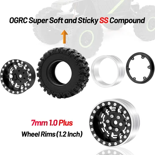 Miniatura 4 de OGRC 1.0 Plus (1.2 pulgadas) Beadlock Ruedas de 0.276 in de desplazamiento negativo llantas SS súper suaves pegajosas para TRX4M SCX24 FCX24 AX24