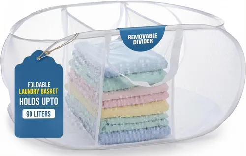 Cesta plegable para la ropa sucia, plegable y plegable, material de malla duradero, se pliega para almacenamiento, asas de fácil transporte, gran
