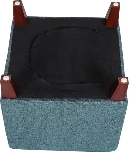 Miniatura 7 de Joveco Taburete otomano de 16 pulgadas, asiento cuadrado de tela con patas de madera (azul)