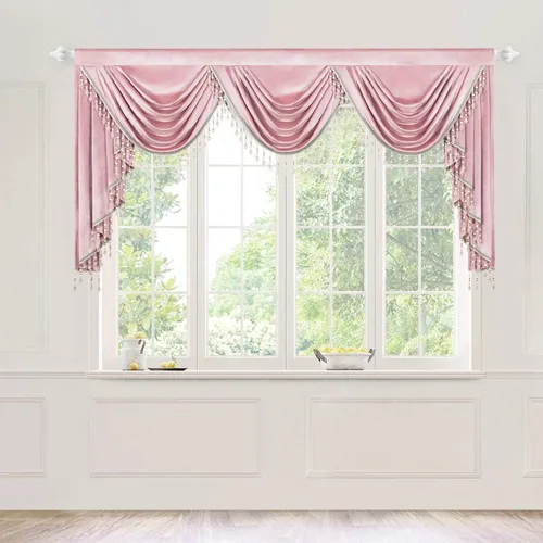 Miniatura 27 de VOGOL Cenefa de cortinas de terciopelo grueso para dormitorio, cenefas de cascada de lujo con aislamiento térmico dorado para sala de estar formal
