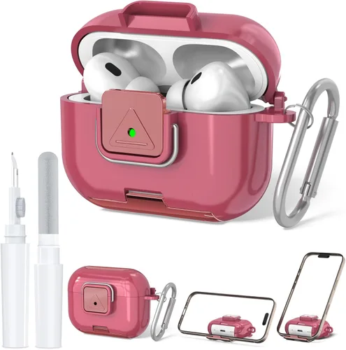 Miniatura 9 de Funda de bloqueo seguro para AirPods Pro 2 con soporte para teléfono, funda protectora de TPU suave y transparente a prueba de golpes para Airpods