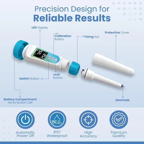 Miniatura 2 de Medidor digital de pH para alimentos, probador de pH profesional con sonda de lanza para masa madre, fermentación, salsa picante, enlatado, queso