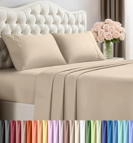 Miniatura 8 de Juego de sábanas King de Utopia Bedding – Juego de 4 sábanas para cama King, microfibra suave y transpirable, incluye 1 sábana bajera, 1 sábana Beige