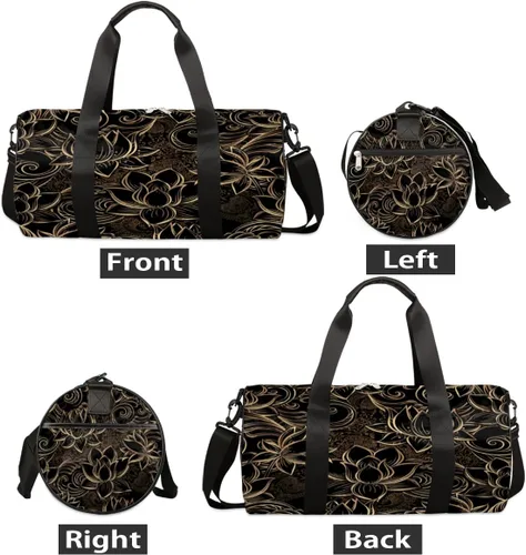 Miniatura 7 de Bolsa de lona con correa de hombro desmontable, lujosa bolsa de gimnasio deportiva de flor de loto para estudiantes, bolsa deportiva de 17.6 x 9 x 9