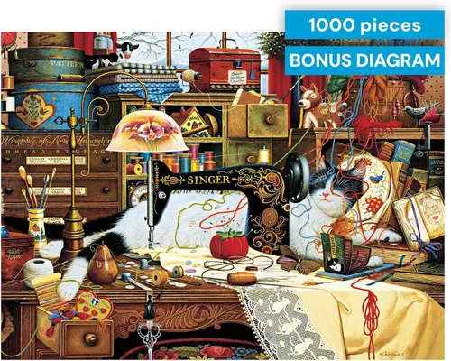Miniatura 6 de Buffalo Games - 1000 piezas de rompecabezas plateadas seleccionadas Maggie the Messmaker Charles Wysocki, caja de papel de aluminio de regalo