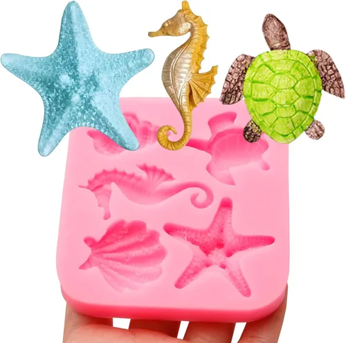 Miniatura 8 de Moldes para fondant de cuerno de concha, molde de conchas de chocolate con estrellas de mar marinas y tortugas para decoración de pasteles, arcilla