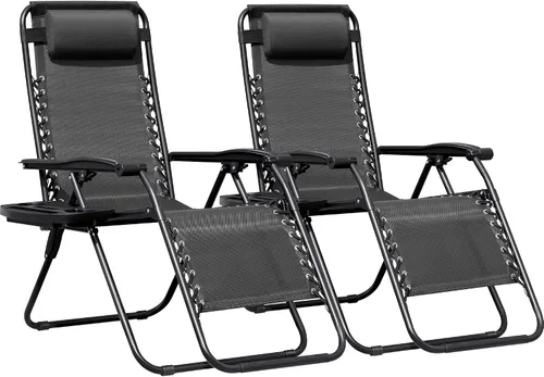 Greesum Sillas Zero Gravity - Juego de 2 sillones reclinables ajustables de malla de acero para playa, terraza, césped, camping, patio, silla Negro