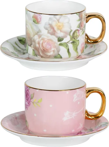 Miniatura 31 de KAMMAK Juego de 2 tazas de té y platillos, tazas de café de porcelana fina, tazas de café expreso apilables, demitasse de cerámica para café