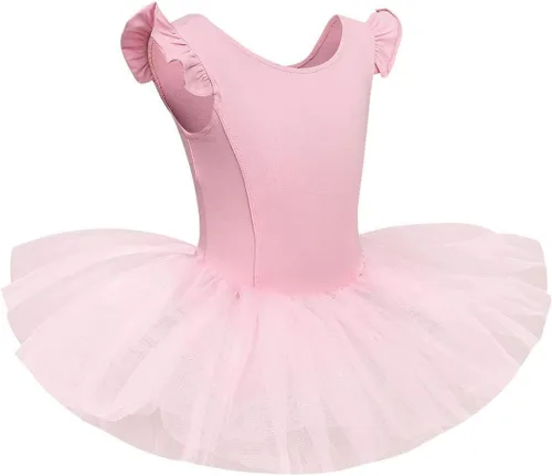 Miniatura 7 de IDOPIP Vestido de ballet con mangas voladas y volantes para niñas pequeñas, tutú con falda de leotardo, bailarina, baile, disfraz de gimnasia