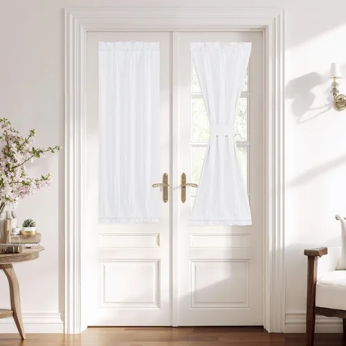 Miniatura 12 de NICETOWN Cortinas opacas unicolor con aislamiento térmico para puerta francesa, granja, oscurecimiento de habitación, puertas y ventanas de Marrón