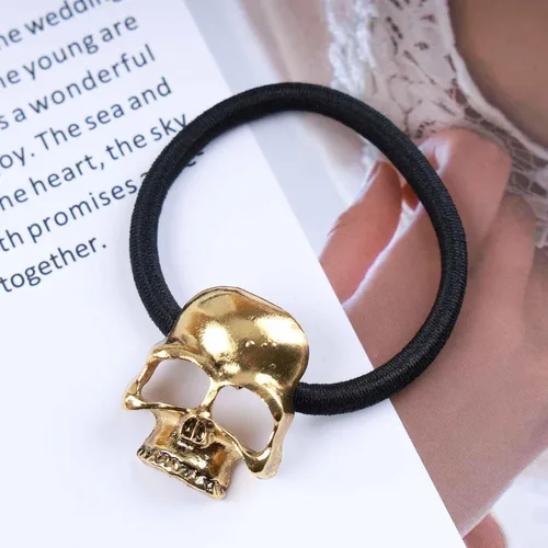 Miniatura 7 de Accesorios góticos vikingos para el cabello, soporte para cola de caballo con cuerda negra, joyería de esqueleto punk para mujeres y niñas (dorado)