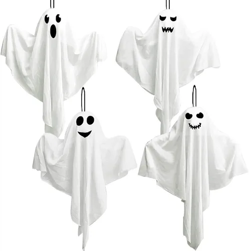 Miniatura 5 de Paquete de 4 fantasmas colgantes de Halloween con luces LED, decoraciones de fantasmas iluminados de 27.5 pulgadas para interiores y exteriores