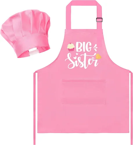 Miniatura 38 de R HORSE Juego de delantal y sombrero de chef para niños, 2 piezas, mini parrilla ajustable, delantal de cocina para niños, juego de rol, juguete