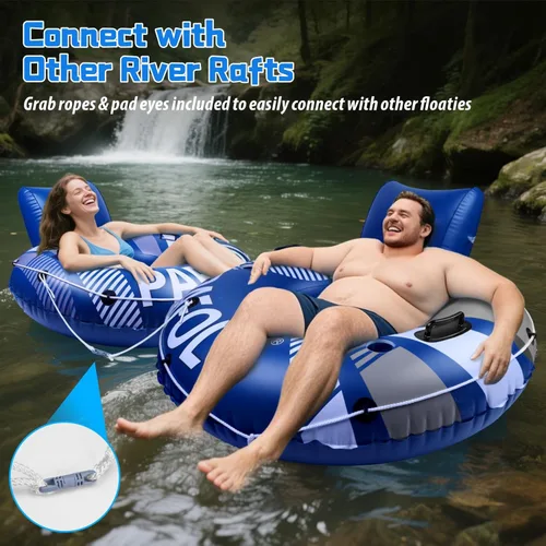 Miniatura 3 de Pool Float Adult, Inflatable River Tube Float, River Tubes for Floating Heavy Duty with Mesh Bottom, Comfortable Backrest & 2 Cup Holders & Durable