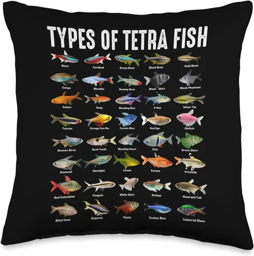 Tetra Fish Lovers Creationz Types Tetras - Almohada para amantes de las especies de peces de acuario, 16 x 16 pulgadas, multicolor