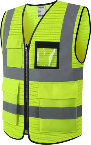 Miniatura 21 de Chaleco de seguridad de malla reflectante para hombres y mujeres con 5 bolsillos y cremallera frontal, chaleco de malla de alta visibilidad Hi Vis
