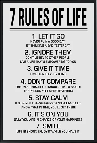 Póster Impreso de 7 Reglas de la Vida - Arte de Pared Motivacional - 11 x 17 - Listo para Enmarcar. ¡Decoración Moderna para Hogar, Oficina,