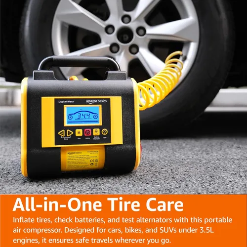 Miniatura 7 de Amazon Basics Inflador portátil de neumáticos de coche con medidor de presión digital, 150 PSI, 12 V CC, negro
