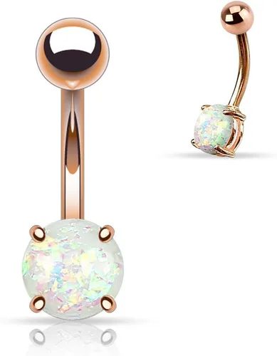 Miniatura 3 de FIFTH CUE Juego de puntas de ópalo con purpurina de 14G, oro rosa IP sobre 316L, anillo de ombligo de acero quirúrgico, Metal, resina ópalo