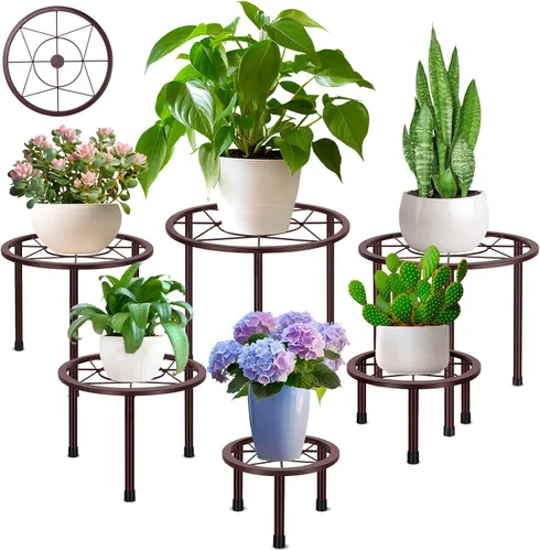 Miniatura 7 de Sbosbo Paquete de 6 soportes de metal para plantas, soporte resistente para plantas de interior y exterior, soportes de hierro antioxidante