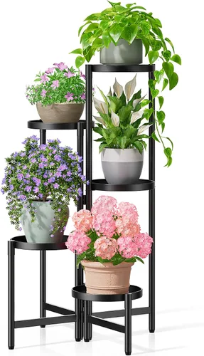Miniatura 33 de Soporte escalonado para plantas al aire libre de 3 niveles para interiores, estante de flores de metal para múltiples plantas, soportes altos