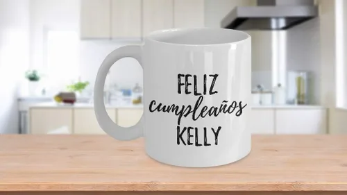 Miniatura 3 de Feliz Cumpleanos Kelly Taza española de feliz cumpleaños con nombre personalizado, taza de café, té, 11 onzas