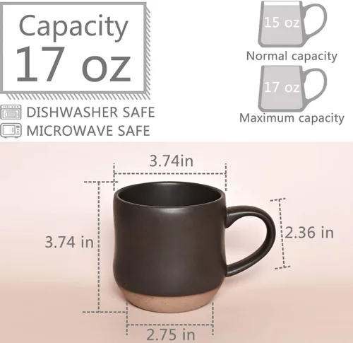 Miniatura 2 de Bosmarlin Taza grande de cerámica moteada para café, 17 onzas, apta para lavavajillas y microondas, 1 unidad (negro, 1)