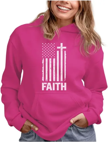 Tstars Faith American Flag - Sudadera patriótica con capucha para mujer del 4 de julio