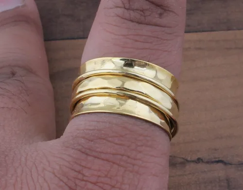 Miniatura 6 de Gold Plated Spinner Ring, Gold Plated Brass Fidget Anxiety Spinner Ring, Peridot Band For Women, Hand Hammered Worry Spinner Ring Gift