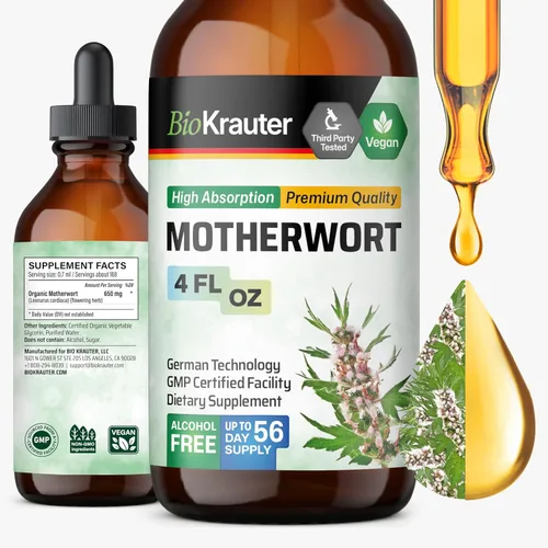 Miniatura 10 de BIO KRAUTER® Suplementos de perimenopausia y menopausia para mujeres* - Tintura vegana de agripalma de 2 onzas líquidas Suministro de 28 días