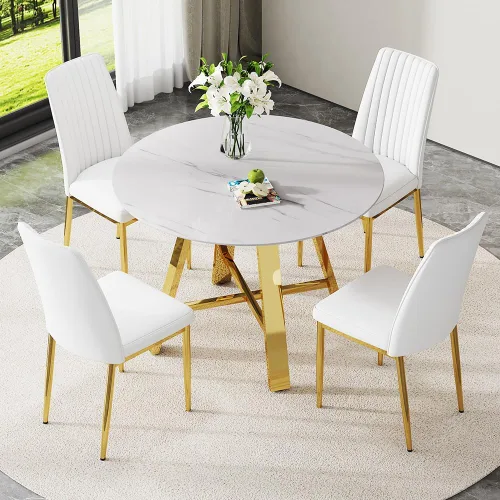 Miniatura 11 de Juego de 4 sillas de comedor redondas de 42 pulgadas para 4, sillas de mesa de cocina modernas para 4 mesas de comedor de mármol sintético, sillas