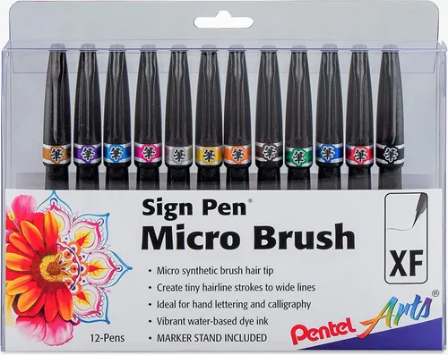 Miniatura 6 de Pentel Arts Sign Pen Micro Brush Gold & Silver Ink, paquete de 2 (SESF30BPXZ)