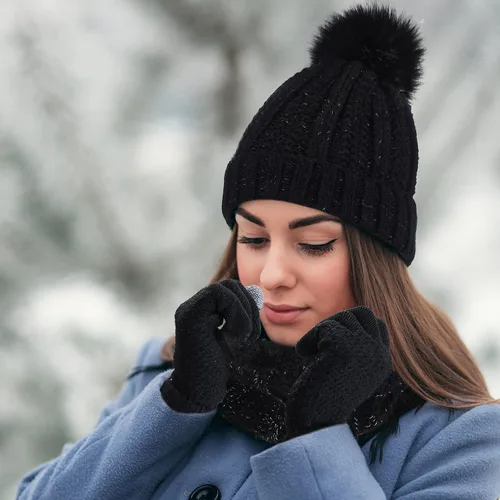 Miniatura 4 de 5 Pieces Women Winter Ski Outing Set, Knit Hat Scarf Gloves Earmuffs Stockings