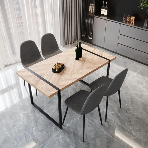 Miniatura 45 de YYQ Juego de mesa de comedor para 4, mesa de cocina de madera de 59 pulgadas y sillas para 4, moderno juego de mesa de comedor de 5 piezas con 4