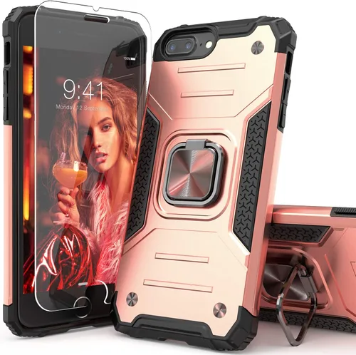 Miniatura 11 de Funda para iPhone 8 Plus Plus con protector de pantalla, cubierta de prueba de caídas de absorción de golpes con soporte para automóvil, funda Negro