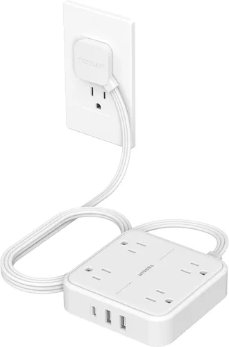 Miniatura 21 de TESSAN – Cable de extensión plano con protector de sobretensión de 10 pies, regleta de alimentación de enchufe plano con 4 salidas y 3 puertos USB