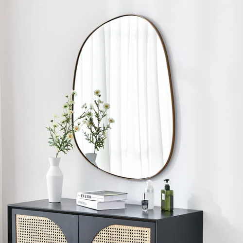 ELEHUME Espejo asimétrico para decoración de pared de 23 x 30 pulgadas, moderno espejo de pared con marco de latón para sala de estar, baño,